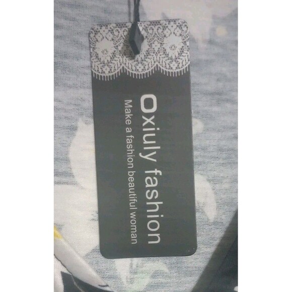 Oxiuly Fashion Dress Faux Wrap Flare Swing Short Cap Sleeves Floral Size Large - Picture 6 of 7